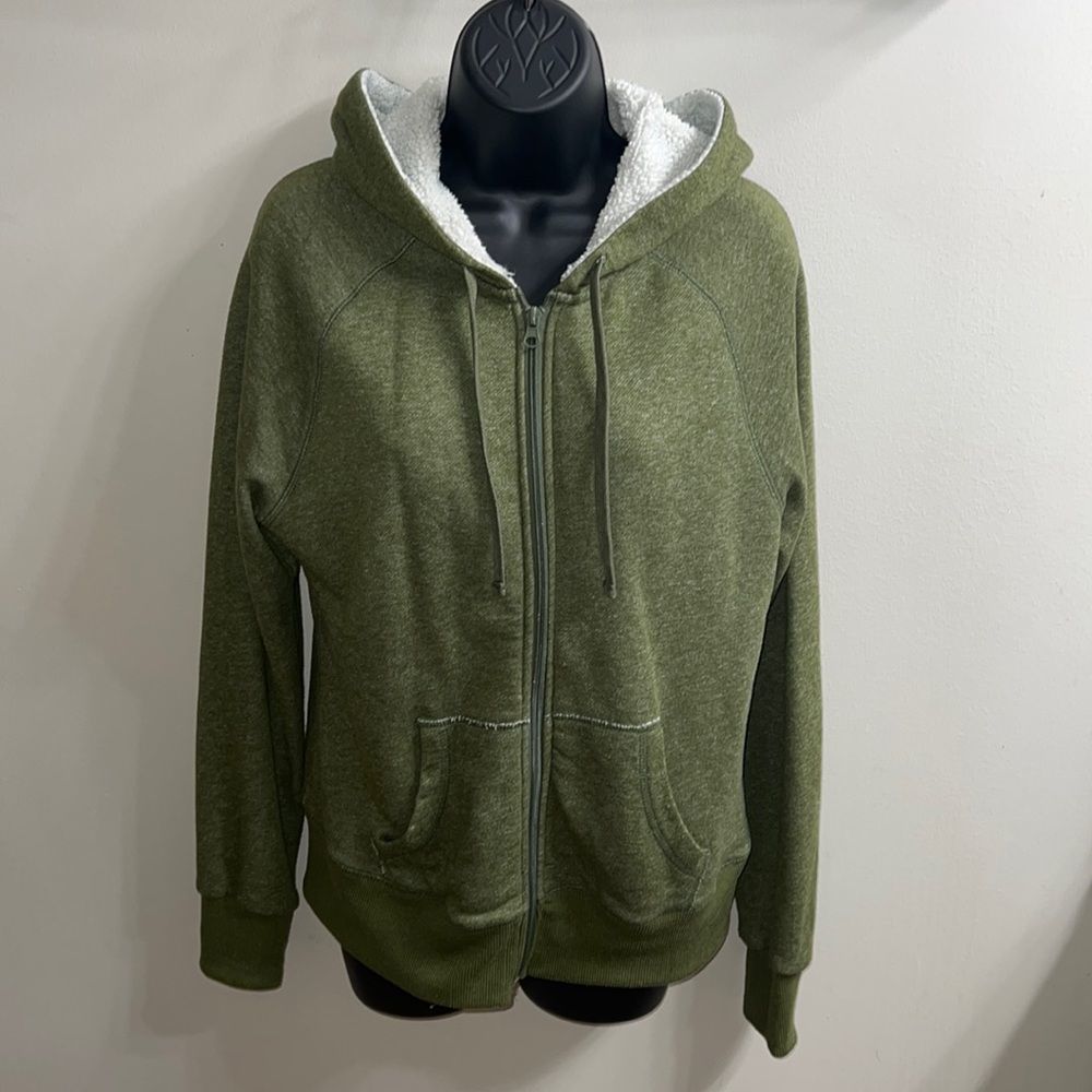 Olive Green Sherpa Lined Hooded Sweater